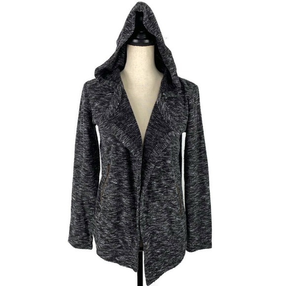 BB Dakota Demi Hoodie Jacket Open Cardigan Black Marled Pockets Womens Sz XS - Picture 11 of 11